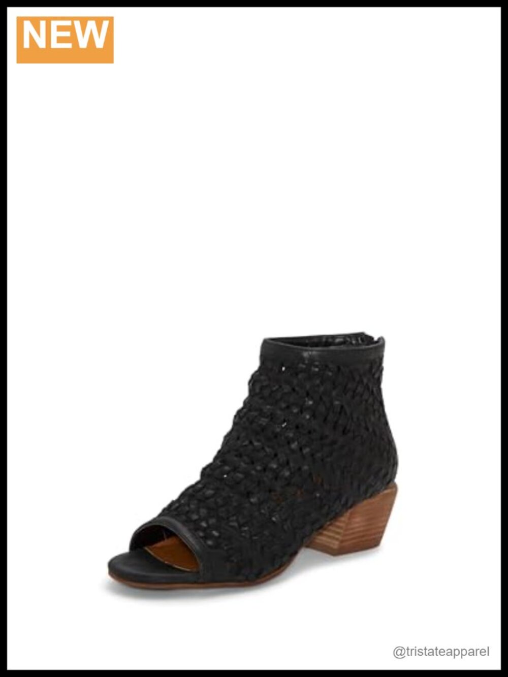 Women's Woven Peep Toe Bootie Leather Ankle Bootie Block Heel Zipper Casual